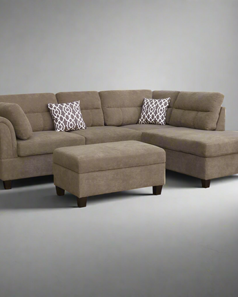 Fabric Sectional Sofa with Right Facing Chaise, Storage Ottoman