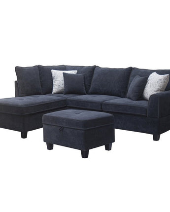 99.5"W Black Fabric Sectional Sofa with Left-Facing Chaise Storage Ottoman