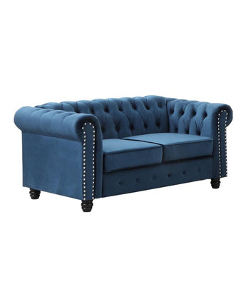 Best Master Furniture Venice 61" Tufted Transitional Velvet Loveseat in Blue