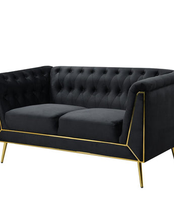 Ninian Black Velvet with Gold Accent Loveseat