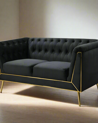 Ninian Black Velvet with Gold Accent Loveseat