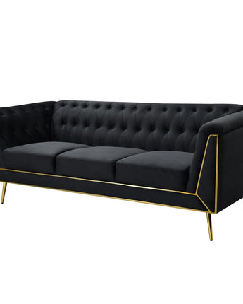 Ninian Black Velvet with Gold Accent Sofa