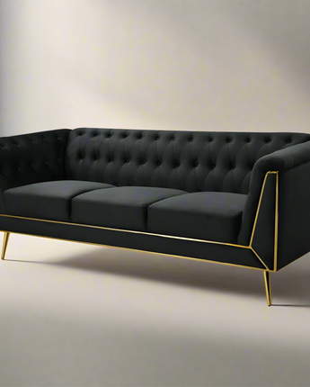 Ninian Black Velvet with Gold Accent Sofa