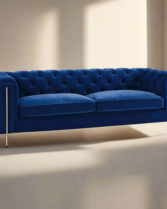 Charlene Blue Velvet Button Tufted Sofa