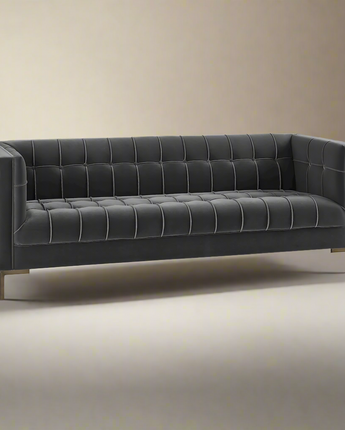 Isaac Channel Stitch Gray Velvet Sofa