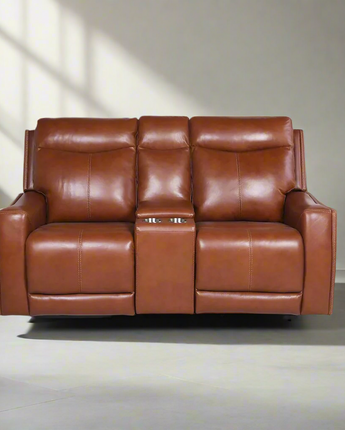 Natalia Power Loveseat Console Recliner - Caramel Leather