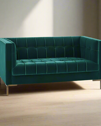 Isaac Stitch Green Velvet Loveseat