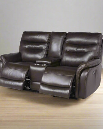 Fortuna Power Recliner Console Loveseat - Dark Brown