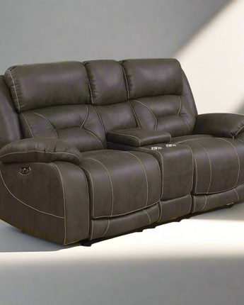 Aria Power Recliner Loveseat w/ Console and Power Head Rest - Saddle Brown