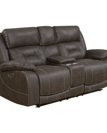 Aria Power Recliner Loveseat w/ Console and Power Head Rest - Saddle Brown