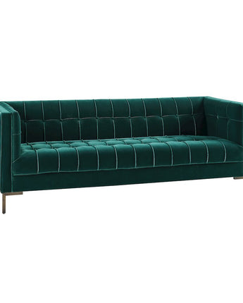 Isaac Channel Stitch Green Velvet Sofa