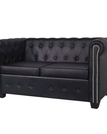 vidaXL Chesterfield 2-Seater Artificial Leather Black, 242656