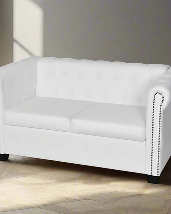 vidaXL Chesterfield 2-Seater Artificial Leather White, 242658