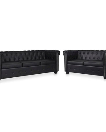 vidaXL Chesterfield Sofa Set 2-Seater and 3-Seater Black Faux Leather, 278524