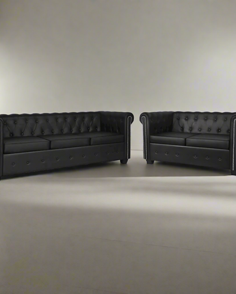 vidaXL Chesterfield Sofa Set 2-Seater and 3-Seater Black Faux Leather, 278524