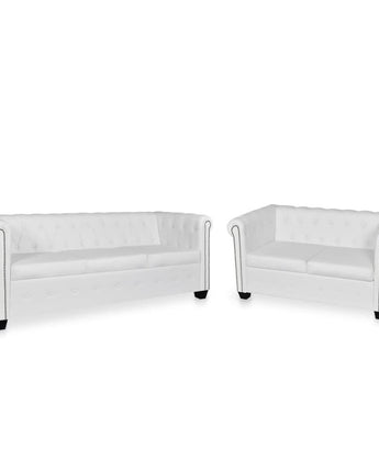 vidaXL Chesterfield Sofa Set 2-Seater and 3-Seater White Faux Leather, 278525