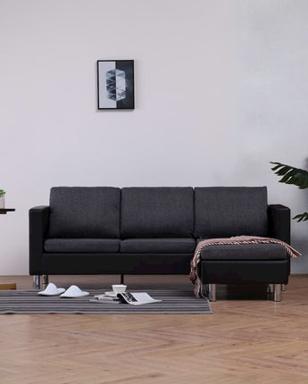 vidaXL 3-Seater Sofa with Cushions Black Faux Leather, 282288