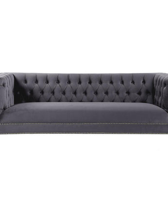 Luxe Velvet Sofa with Gold Legs, Gold Nail head Trim and Button-Tufted Design