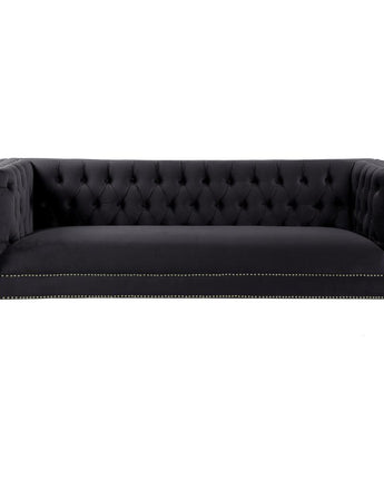 Luxe Velvet Sofa with Gold Legs, Gold Nail head Trim and Button-Tufted Design