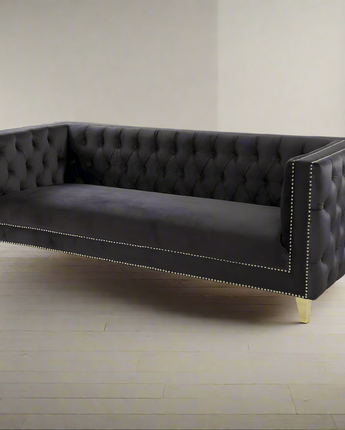 Luxe Velvet Sofa with Gold Legs, Fully Assembled.