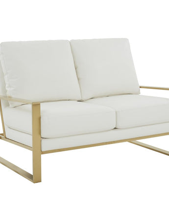 Jefferson - Leather Loveseat - Gold Frame - White