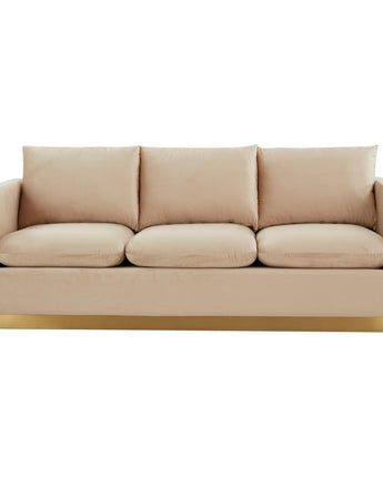 Nervo Modern Mid-Century Upholstered Velvet Sofa with Gold Frame