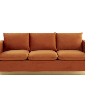 Nervo Modern Mid-Century Upholstered Velvet Sofa with Gold Frame