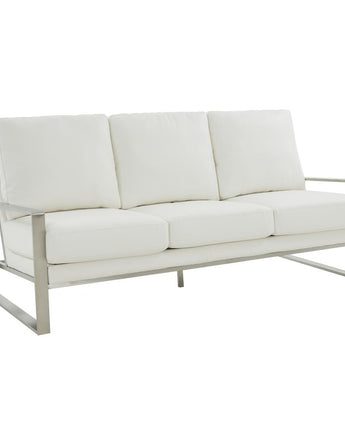 LeisureMod Jefferson Contemporary Modern Design Leather Sofa With Silver Frame