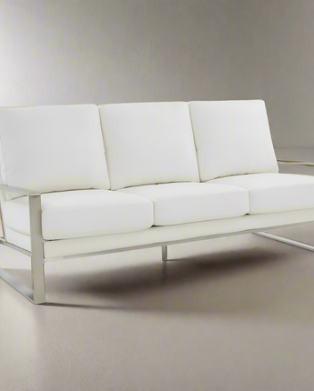 LeisureMod Jefferson Contemporary Modern Design Leather Sofa With Silver Frame