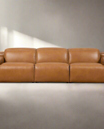 Urbana Triple PWR Recliner Sofa - Tan Leather