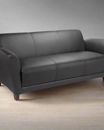 Lorell Accession Reception Sofa - 75" x 34.5" x 31.3" - Leather Black Seat - Leather Black Back - 1 Each