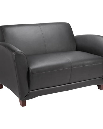 Lorell Accession Reception Loveseat - 55" x 34.5" x 31.3" - Leather Black Seat - Leather Black Back - 1 Each