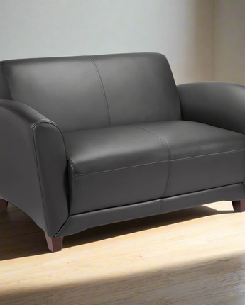 Lorell Accession Reception Loveseat - 55" x 34.5" x 31.3" - Leather Black Seat - Leather Black Back - 1 Each