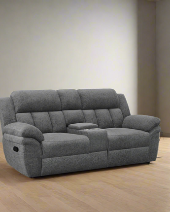 Bahrain Upholstered Motion Loveseat with Console Charcoal