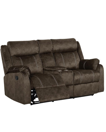 Transitional Console Reclining Loveseat With Storage Drawer