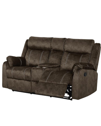 Transitional Console Reclining Loveseat With Storage Drawer