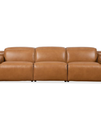 Urbana Triple PWR Recliner Sofa - Tan Leather