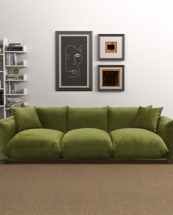 Arlo Olive Green Velvet Sofa in living room