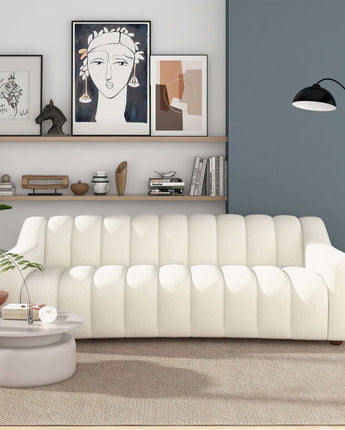 Marcus Tight Back Couch in Cream with mid-century modern design.