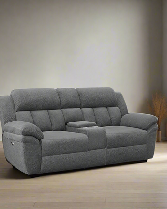 Bahrain Upholstered Power Loveseat with Console Charcoal