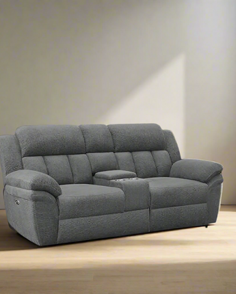 Bahrain Upholstered Power Loveseat with Console Charcoal