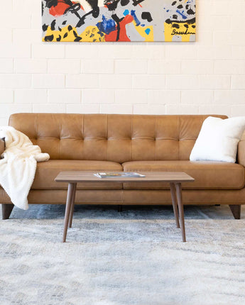 Allison Cognac Tufted Leather Sofa with rich brown leather and elegant button tufting.