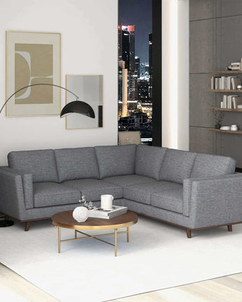 Erman Mid-Century Modern Pillow Back Corner Sofa in Dark Gray
