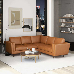 Farsah Mid Century Leather Sofa in a living room