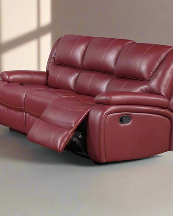 Camila Upholstered Motion Reclining Sofa Red Faux Leather