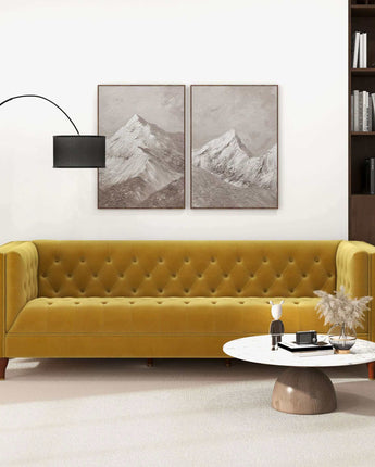 Evelyn Mid Century Modern Yellow Velvet Luxury Chesterfield Sofa