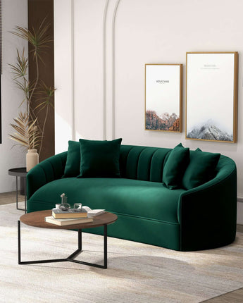 Kante Mid-Century Modern Green Velvet Sofa