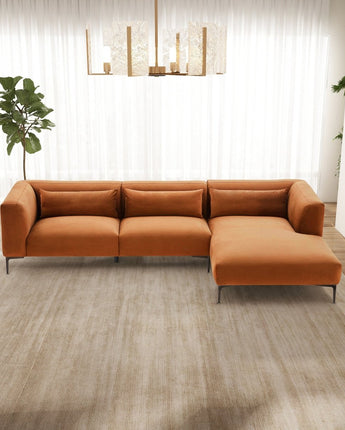 Laley Right-Facing L-Shaped Velvet Sectional in Burnt Orange