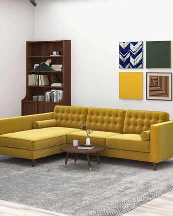 Christian Mid-Century Dark Yellow Velvet Sectional Sofa