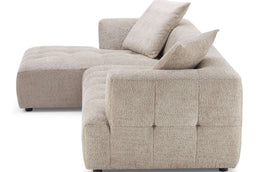 Kaynes Curved boucle sectional sofa in cozy ivory fabric.